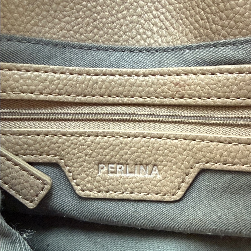 Perlina Black and Taupe Two-Tone Leather Satchel - Picture 4 of 6